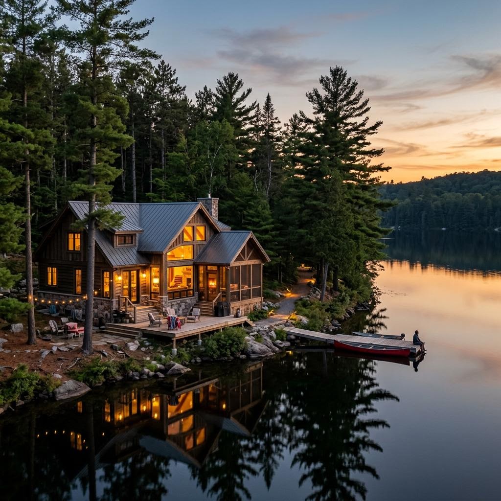 Beautiful Ontario cottage at dusk